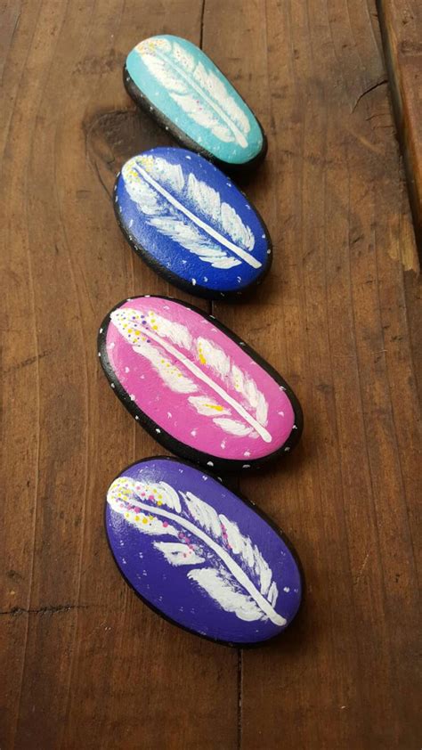 Hand painted rocks painted stone rock art feathers rocks. | Etsy