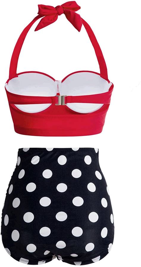 Cherry Cat Polka High Waisted Bikinis Underwire Swimsuits Red Size 12