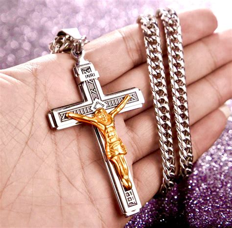 Large Gothic Crucifix Cross Necklace For Men Silver Gold Heavy