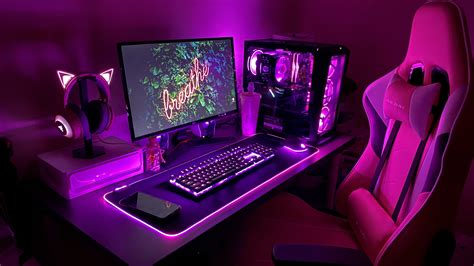 Dark Themed Full Black And Pink Pc Setup For Working And Gaming Gamer