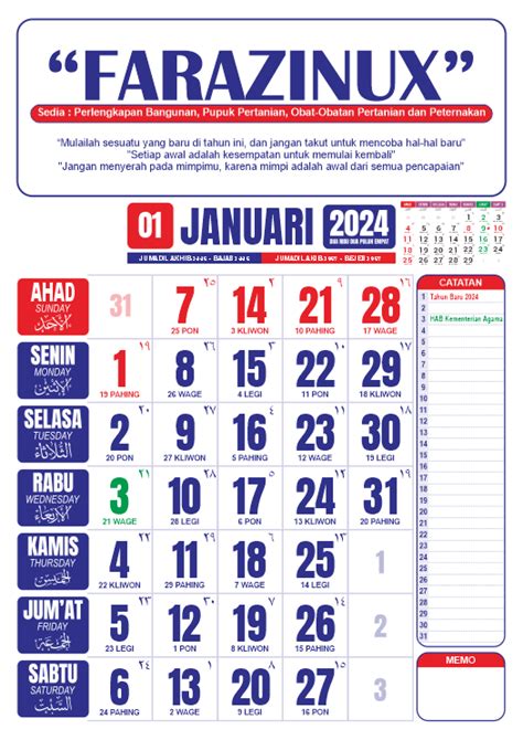 Kalender Januari Lengkap Tanggal Merah Atau Libur