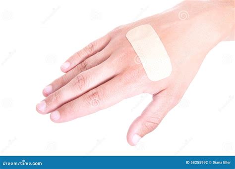 Close Up Of Adhesive Plaster On Male Hand Stock Photo Image 58255992