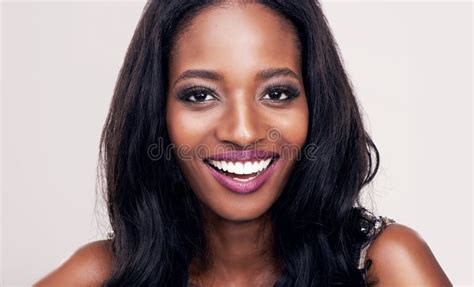 Beauty Face And Smile Portrait Of Black Woman In Studio For Makeup Cosmetics Or Skincare