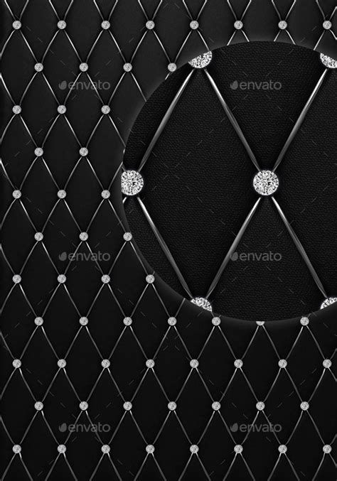 Black Button Tufted Leather Background With Diamonds By Khartblanche