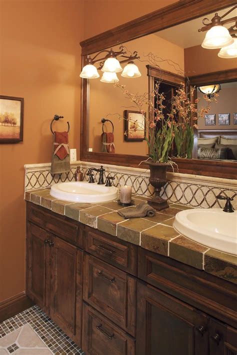 Ceramic tile bathroom countertops can be an attractive and unique option for your bath space. Bathroom | Rustic bathrooms, Beautiful tile work, Tile ...