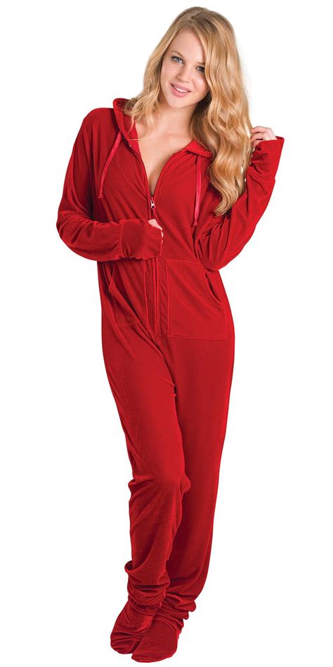 Hoodie Footie™ Ruby Velour Pajamagram Hoodie Footie Pajamas Women Footed Pajamas Womens