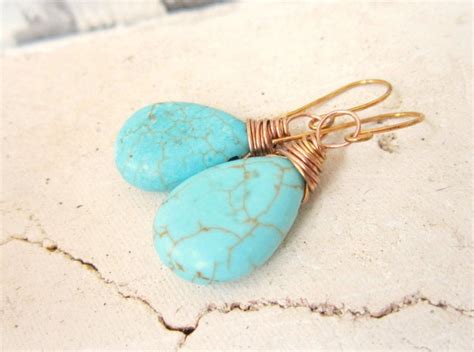 Turquoise Earrings Gold Gold Wire Wrapped Turquoise Howlite Etsy