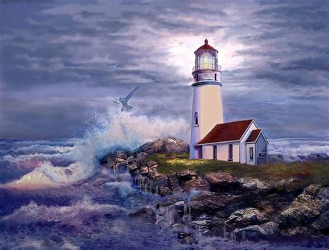 Lighthouse By The Ocean Painting By Jeremy Tisler