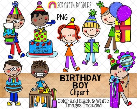 Birthday Clipart Doodle Boys Birthday Clip Art Birthday Etsy
