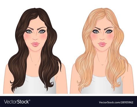 two woman blonde and brunette with long royalty free vector