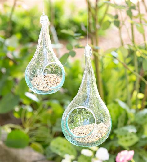 Handcrafted Glass Bird Feeder With Hanging Wire And Hook Wind And Weather