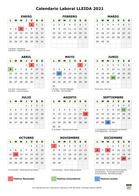 Descubre los dias festivos de tu provincia y planifica tus vacaciones. Calendario Laboral 【LLEIDA 2021】 para IMPRIMIR
