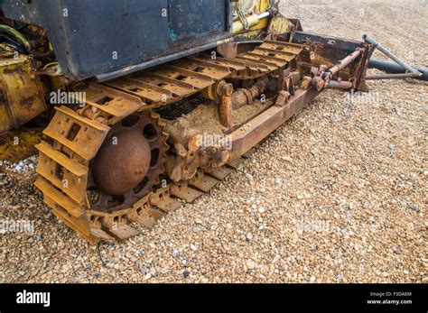 Caterpillar Track Continuous Track Or Tank Tread On Old Vehicle Stock