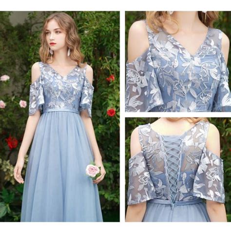 Discount Sky Blue Bridesmaid Dresses 2019 A Line Princess Sash
