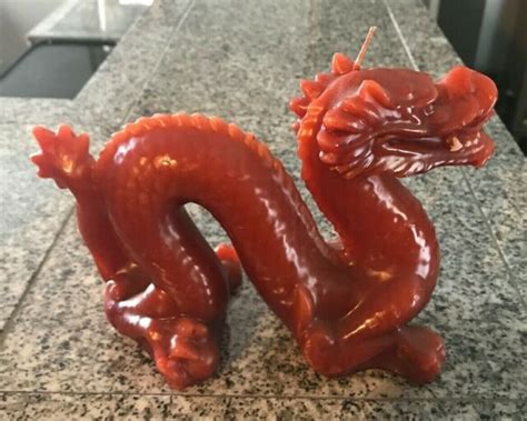 Chinese Red Dragon Candle Wax Figurine Sculpture Hand Crafted