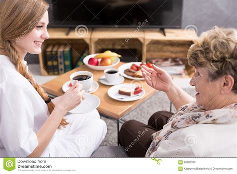 Nurse Visiting Patient at Home Stock Image - Image of cheerful, happy ...