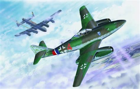 Wallpaper War Art Painting Aviation Jet Ww2 Messerschmitt Me 262