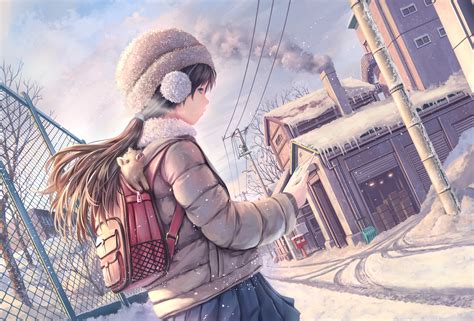 Brunette Anime Girl Snow Covered Hd Anime 4k Wallpapers Images
