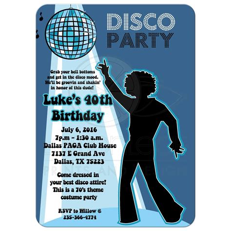 Disco Ball 70s Theme Any Age Birthday Party Invitation Boy