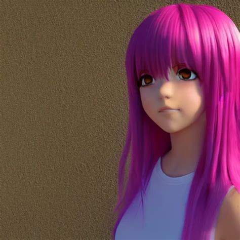 Render Of A Cute 3d Anime Girl Long Pink Hair Full Stable Diffusion