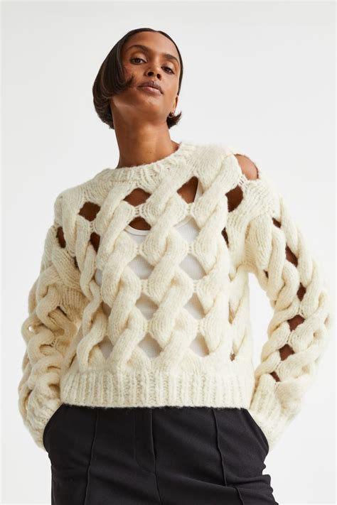 Cable Knit Sweater Cream Ladies Handm Us