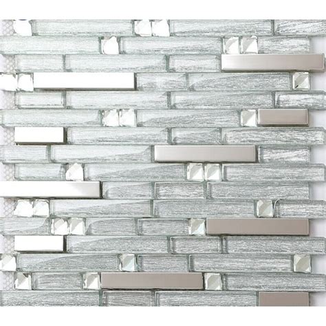 Metal Backsplash Tiles Silver Stainless Steel And Glass Mosaic Diamomds