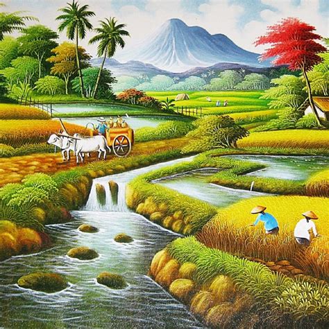 Jual Lukisan Pemandangan Panen Padi dengan Gerobak Sapi - Kota Denpasar - Bali Bagus Art | Tokopedia