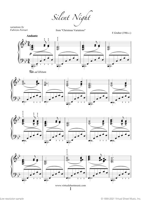 Free Silent Night Piano Sheet Music Advanced Version