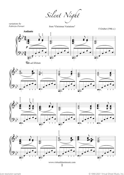 Free Silent Night Piano Sheet Music - Advanced Version