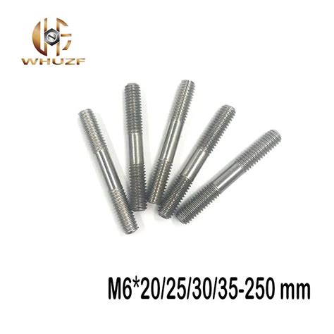 2pcs M6 304 Stainless Steel Double End Threaded Screw Headless Double