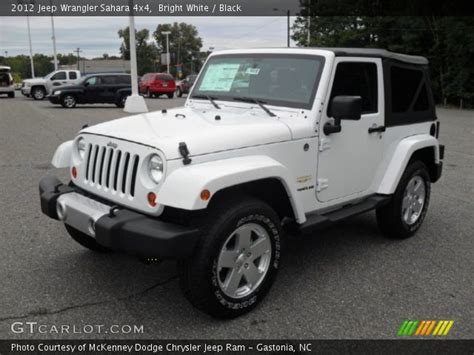 The 2012 jeep wrangler in offered in three different trim levels: Bright White - 2012 Jeep Wrangler Sahara 4x4 - Black ...