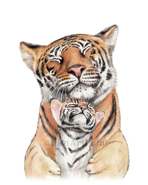Tiger Mom And Baby Animal Print Painting For Nursery Safari Etsy
