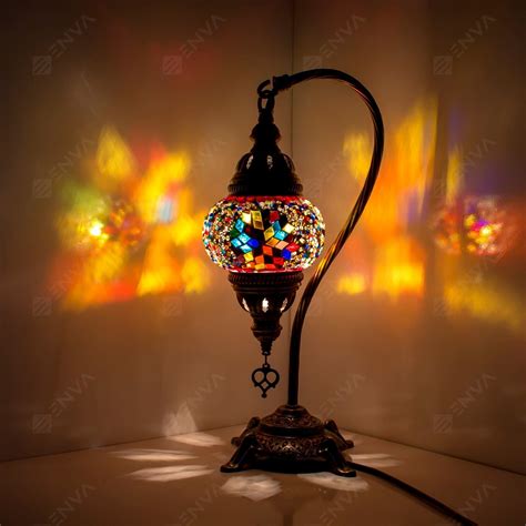 Turkish Moroccan Handmade Tiffany Mosaic Table Bedside Swan Neck Lamp