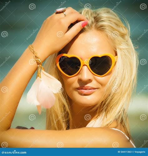 Beautiful Blonde Girl In Sunglasses Outdoor Stock Image Image Of Sunbathing Shades 54411363