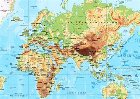 Detailed Physical World Map Mercator Projection Ad World Affiliate