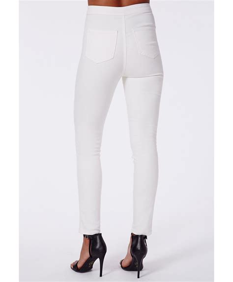 Missguided Brigitte High Waist Extreme Ripped Skinny Jeans White Lyst