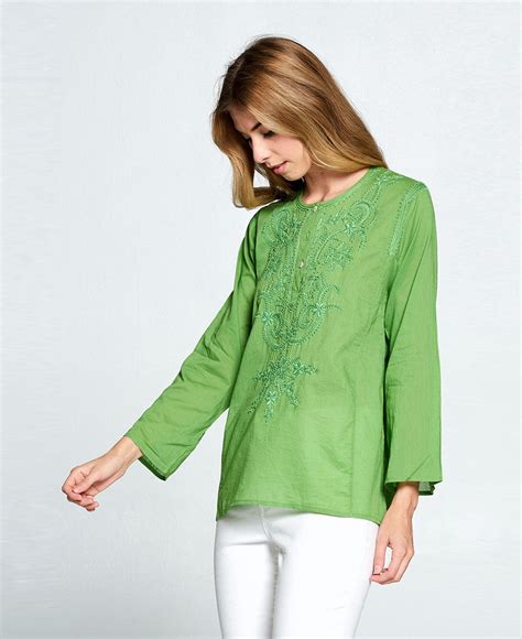 Embroidered Green Blossoms Tunic India Cultural Elements