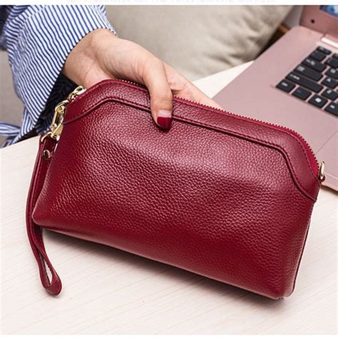 Designer Clutch Women Leather Handbags Red Genuine Cow Leather Handbag