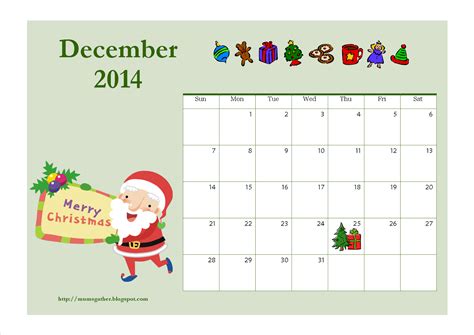 Free Printable December 2014 Calendar For Kids Santa Christmas Tree