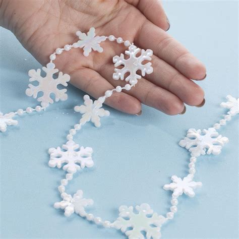 4 Miniature White Snowflake And Bead Garland Christmas Garlands