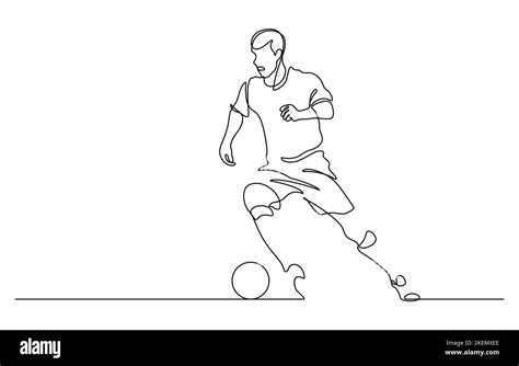 Continuous Line Drawing Of Man Playing Football And Dribble Possession