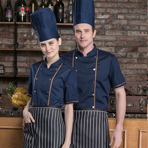 New Chef Restaurant Uniform Short Sleeve Gold Line Food Service Catering Kitchen Sushi Cooking