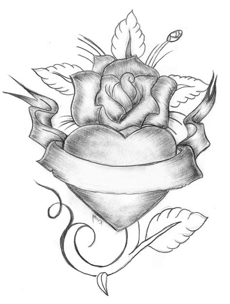 Heart And Rose Drawing In Pencil At Getdrawings Free Download