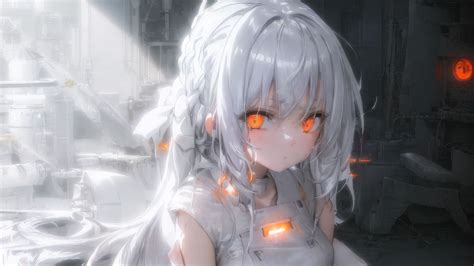 Orange Eyes White Hair Anime Girl Glow White Background 4k Hd Anime