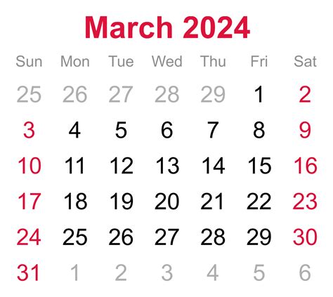 Monthly Calendar Of March 2024 On Transparent Background 18745733 Png
