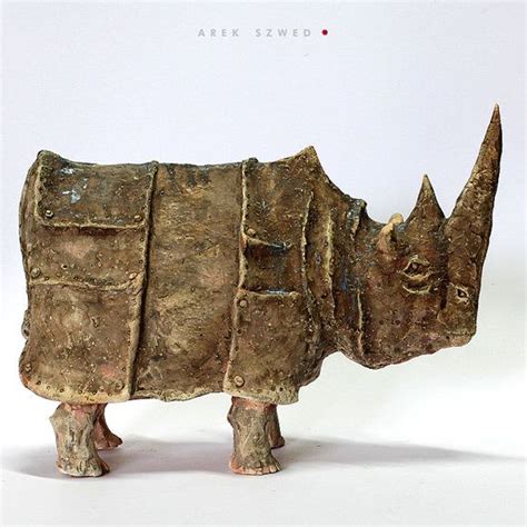 The Rhino And Squares Ceramic Sculpture Unique By Arekszwed Pottery