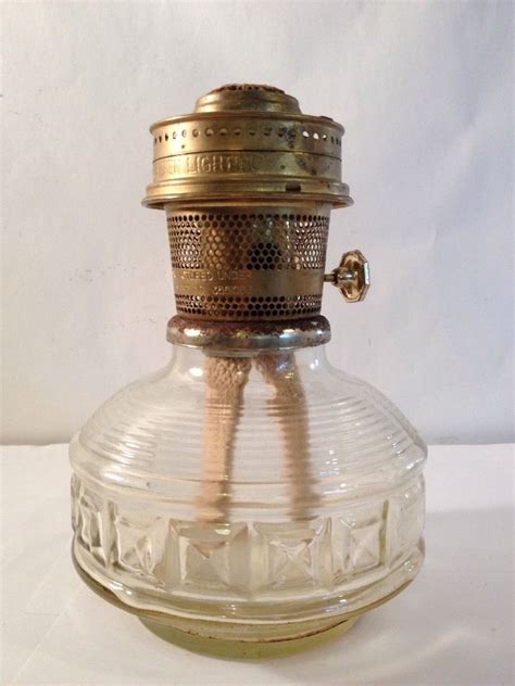 Vintage Aladdin Clear Glass Beehive Ribbed Squares Kerosene Oil Lamp