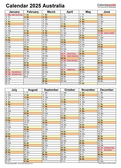 Australia Calendar 2025 Free Printable Excel Templates