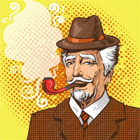 Premium Vector Vector Illustration Of Senior Man Smoking Pipe In Retro Pop Art Comic Style