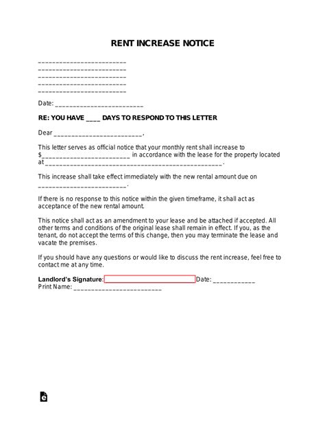 Increase Rent Letter Example
